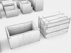wooden crates and boxes pack 3D Model