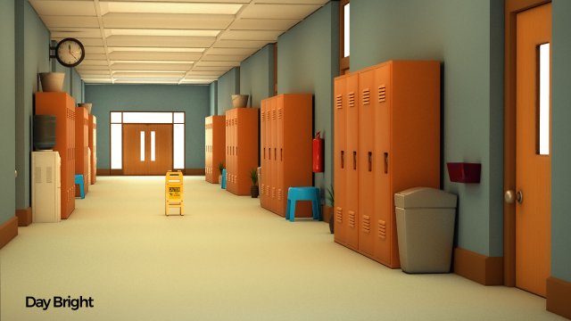 school corridor 3D Модель .c4d .max .obj .3ds .fbx .stl .blend 