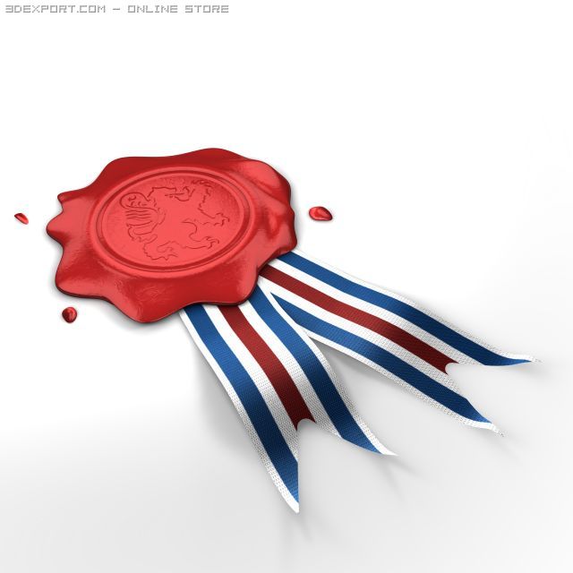 wax seal with lion in field and ribbon 3D Model .c4d .max .obj .3ds .fbx .stl .blend 