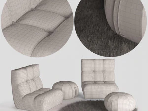 Armchair ottoman pouf 3D Model