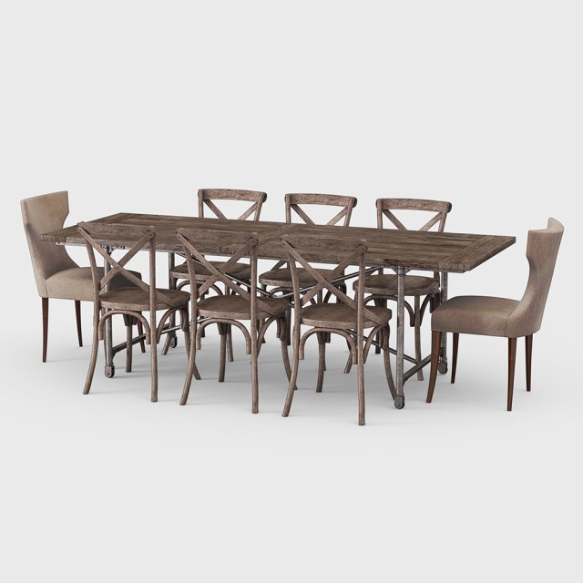 traditional dining set Model 3D .c4d .max .obj .3ds .fbx .stl .blend 