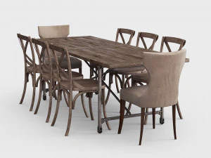 Traditional dining set 3D Model
