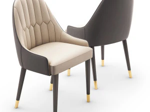 Conjunto moderno de mesa de jantar em m&aacute;rmore falso retangular dourado Modelo 3D