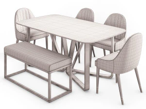 Conjunto moderno de mesa de jantar em m&aacute;rmore falso retangular dourado Modelo 3D