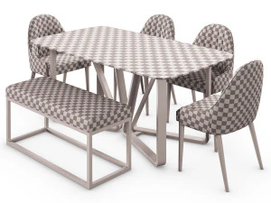 Conjunto moderno de mesa de jantar em m&aacute;rmore falso retangular dourado Modelo 3D