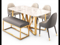Modern Rectangle Faux Marble Dining Table Gold Set 3D Models