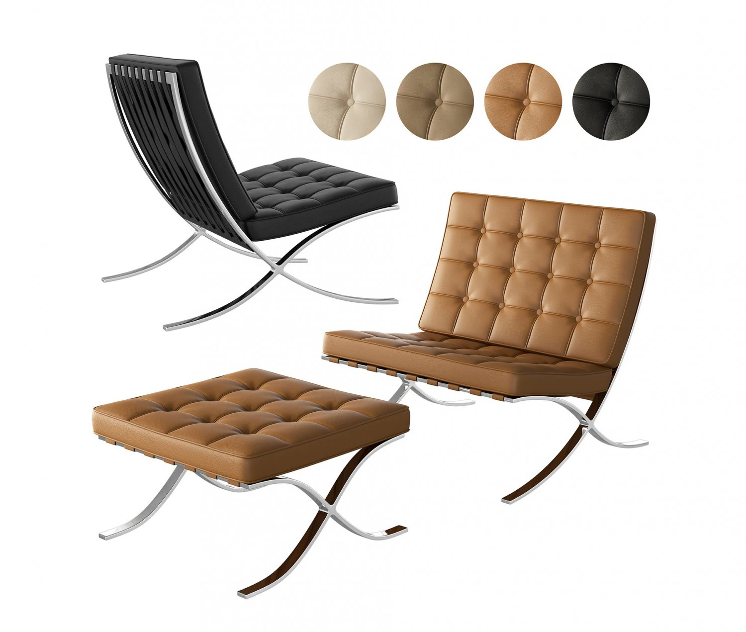 Barcelona Chair 3D Model .c4d .max .obj .3ds .fbx .stl .blend