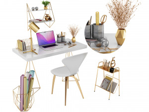Golden Workplace Set 01 Model 3D