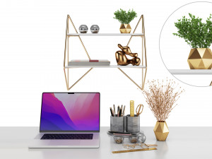 Golden Workplace Set 01 Model 3D