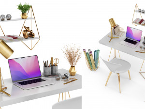 Golden Workplace Set 01 Model 3D
