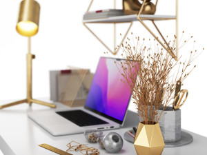 Golden Workplace Set 01 Model 3D