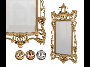 Chinese Chippendale style carved giltwood mirror 3D Model