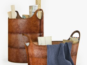 pottery barn hayes leather storage basket 3D Model