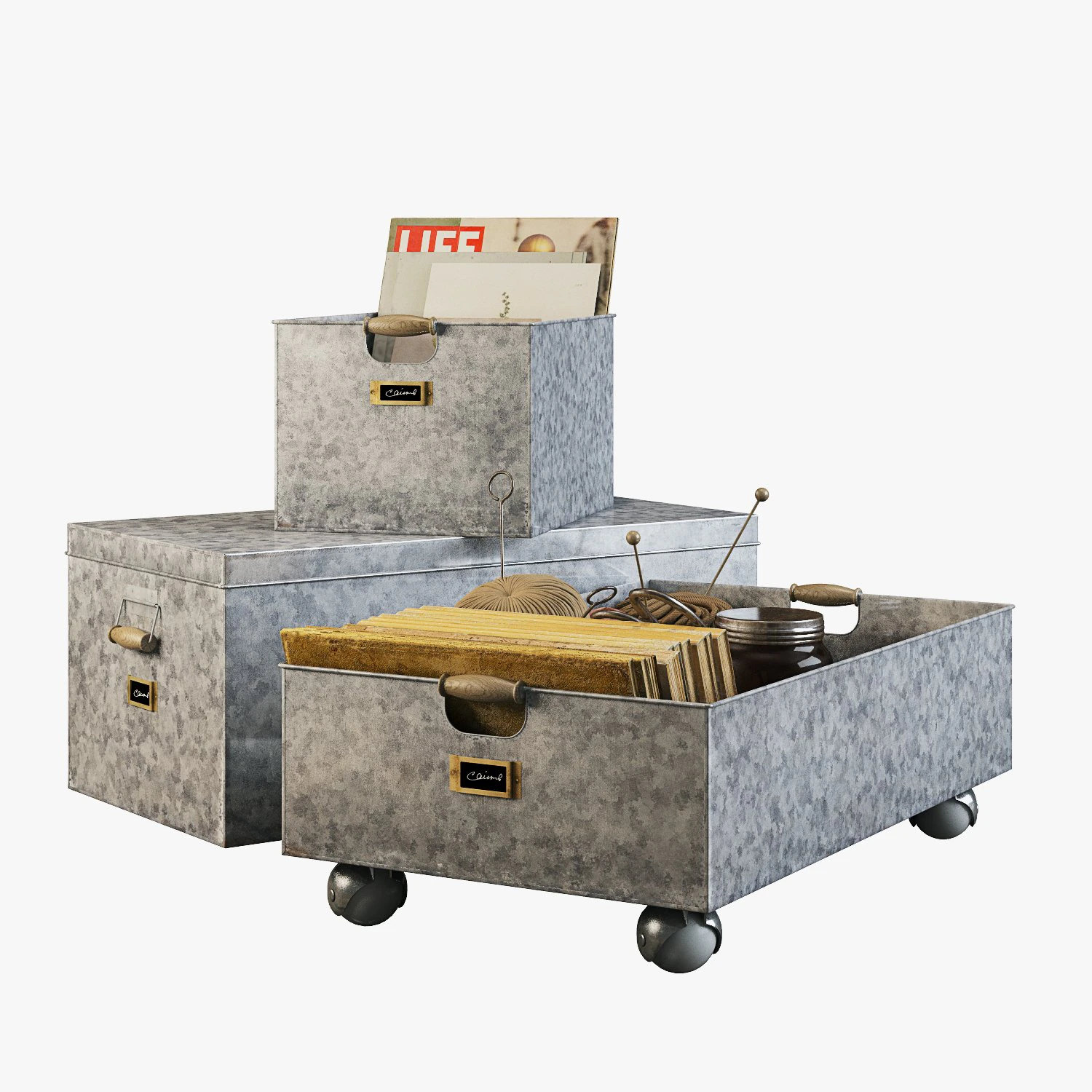 pottery barn galvanized storage baskets 3D Model .c4d .max .obj .3ds .fbx .stl .blend 