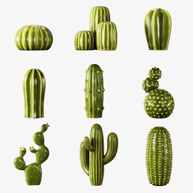 ceramic cactus set Model 3D .c4d .max .obj .3ds .fbx .stl .blend 