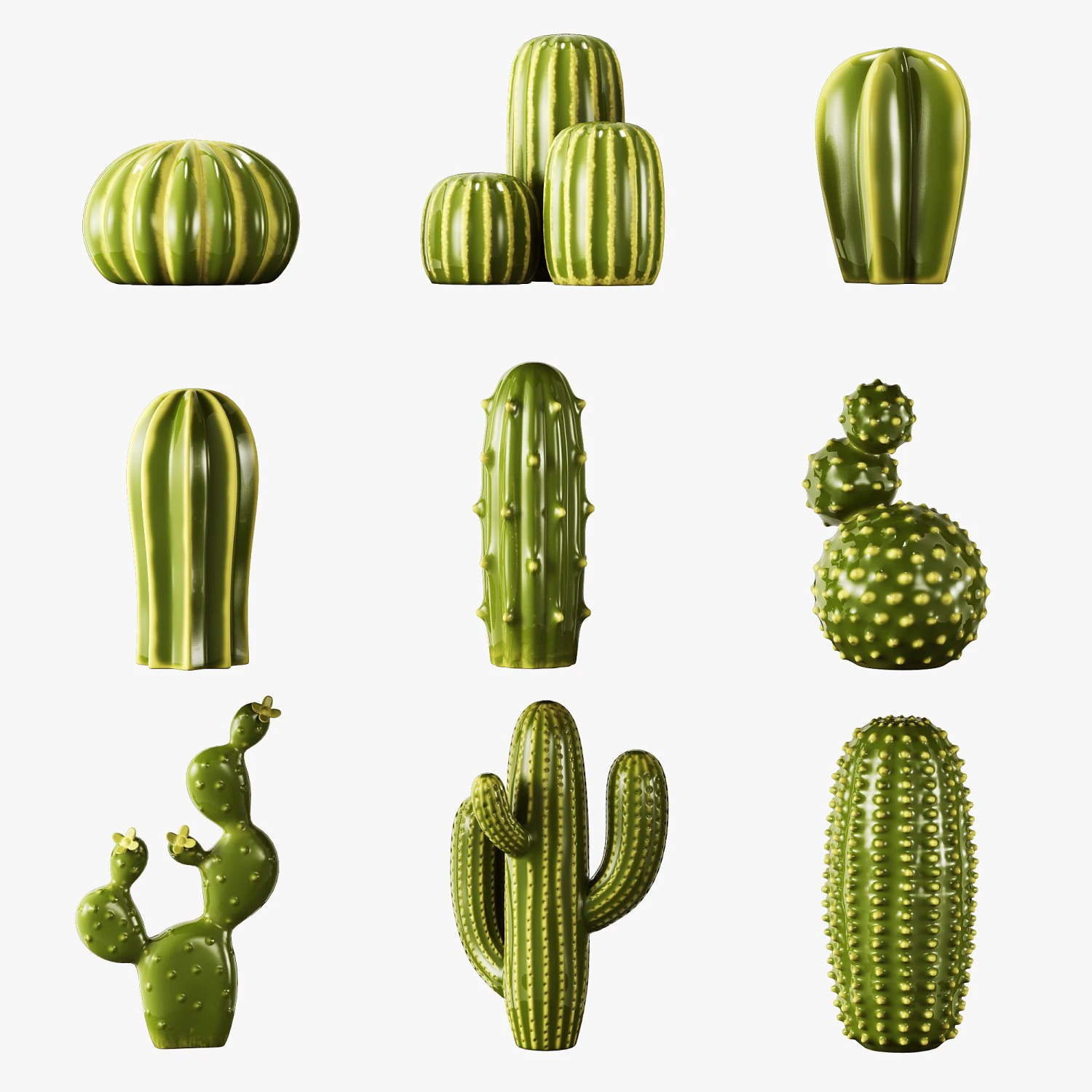 ceramic cactus set 3D Model .c4d .max .obj .3ds .fbx .stl .blend 