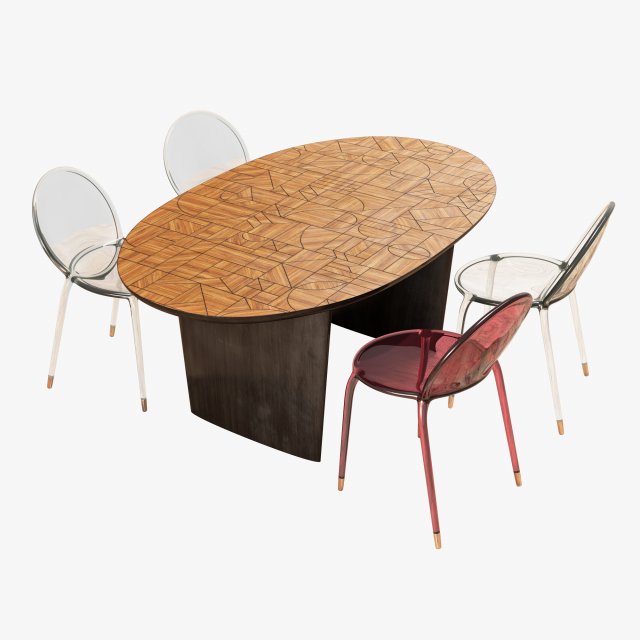roche bobois patchwork dining table 180 loop chair Modello 3D .c4d .max .obj .3ds .fbx .stl .blend 