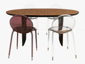 roche bobois patchwork dining table 180 loop chair 3D Model