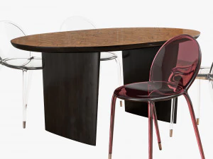 roche bobois patchwork dining table 180 loop chair 3D Model