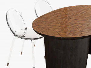 roche bobois patchwork dining table 180 loop chair 3D Model