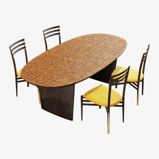roche bobois patchwork dining table 220 pencil chair 3D-Modell .c4d .max .obj .3ds .fbx .stl .blend 
