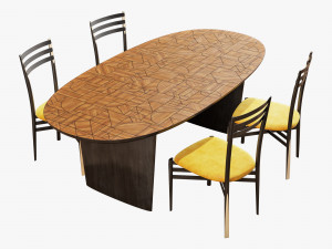roche bobois patchwork dining table 220 pencil chair 3D Model