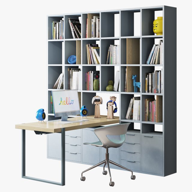 Workplace set 002 Model 3D .c4d .max .obj .3ds .fbx .stl .blend 