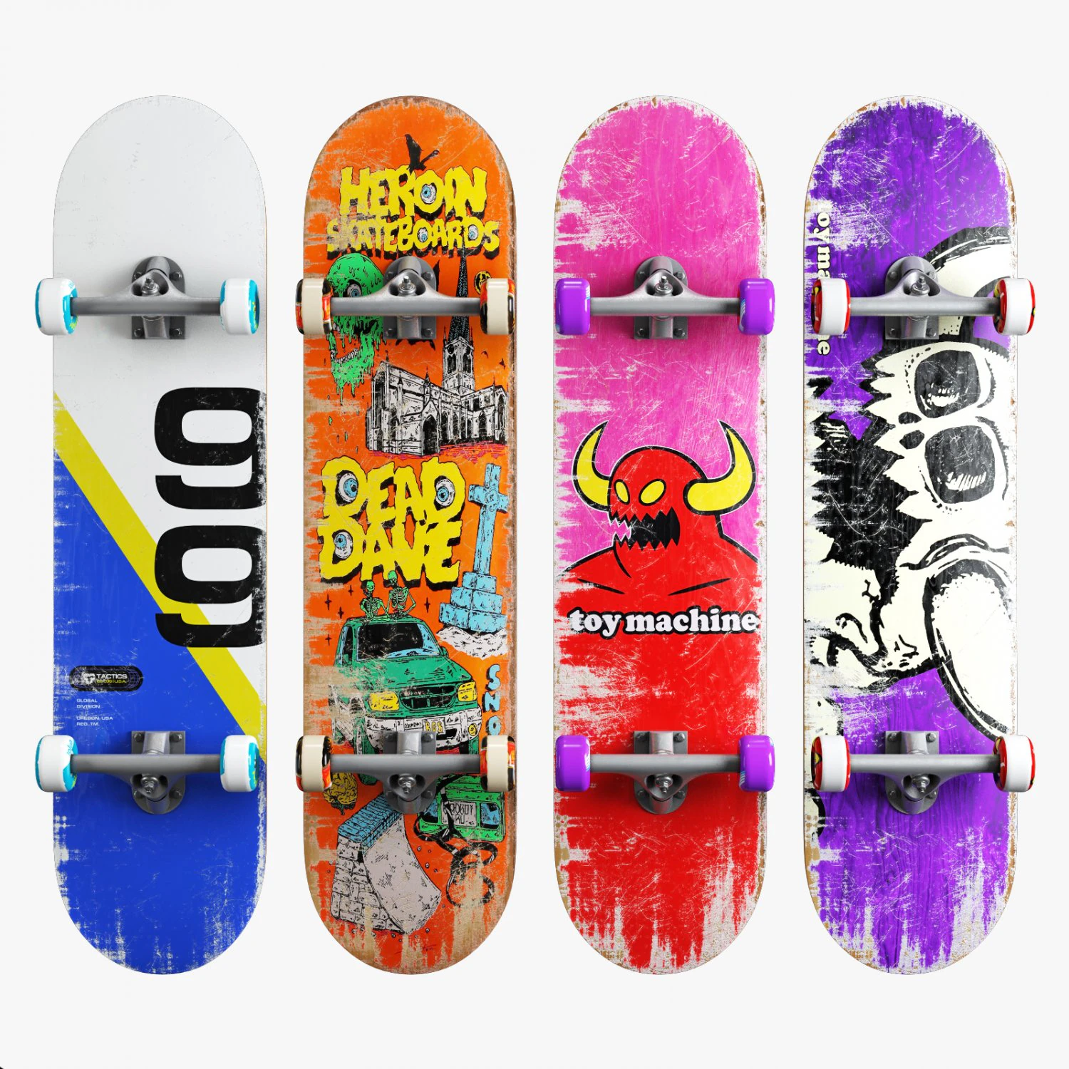 Skateboard set 002 3D Model .c4d .max .obj .3ds .fbx .stl .blend 