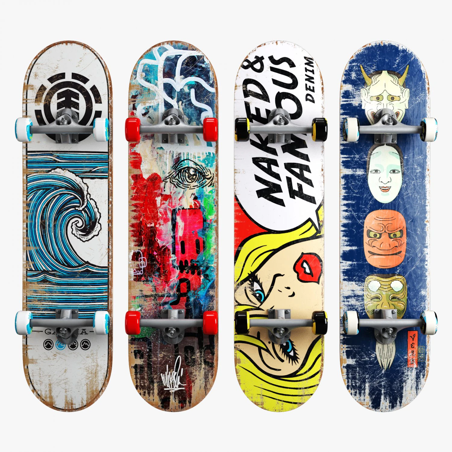 Skateboard set 006 3D Model .c4d .max .obj .3ds .fbx .stl .blend 