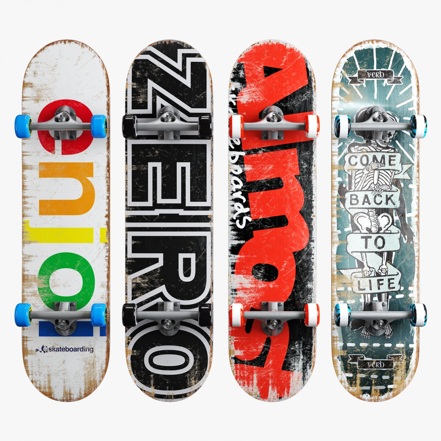 Skateboard set 008 3D Model .c4d .max .obj .3ds .fbx .stl .blend 