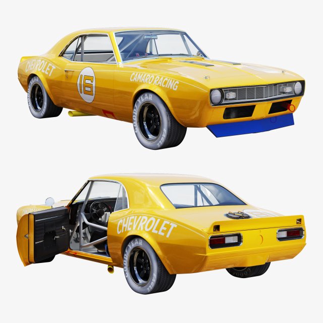 Chevrolet camaro 1968 racing 3D Model .c4d .max .obj .3ds .fbx .stl .blend 