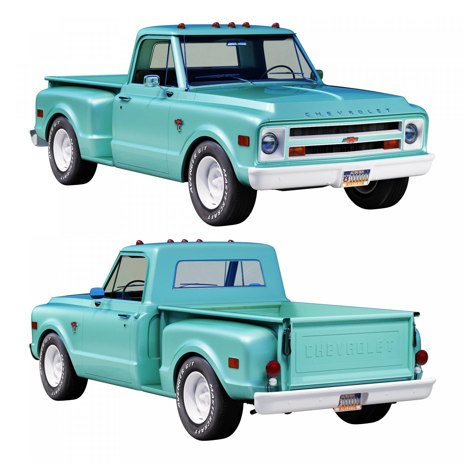 Chevrolet C10 1968 short bed 3D Model .c4d .max .obj .3ds .fbx .stl .blend