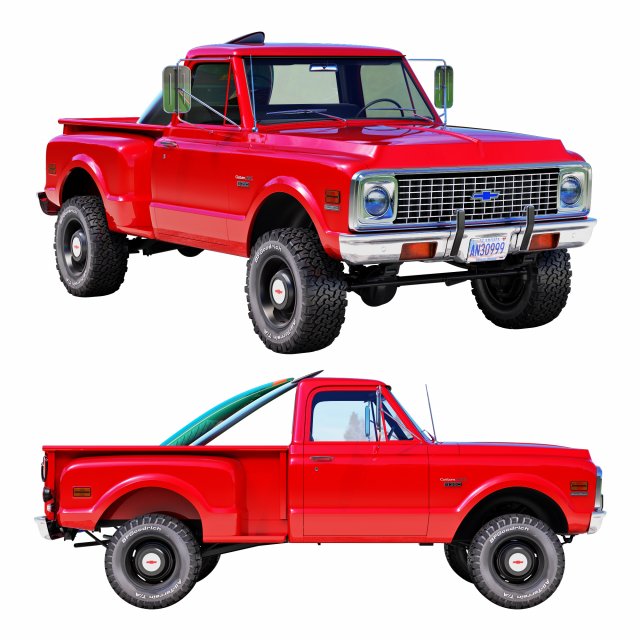 Chevrolet C10 1972 short bed Modelo 3D .c4d .max .obj .3ds .fbx .stl .blend 