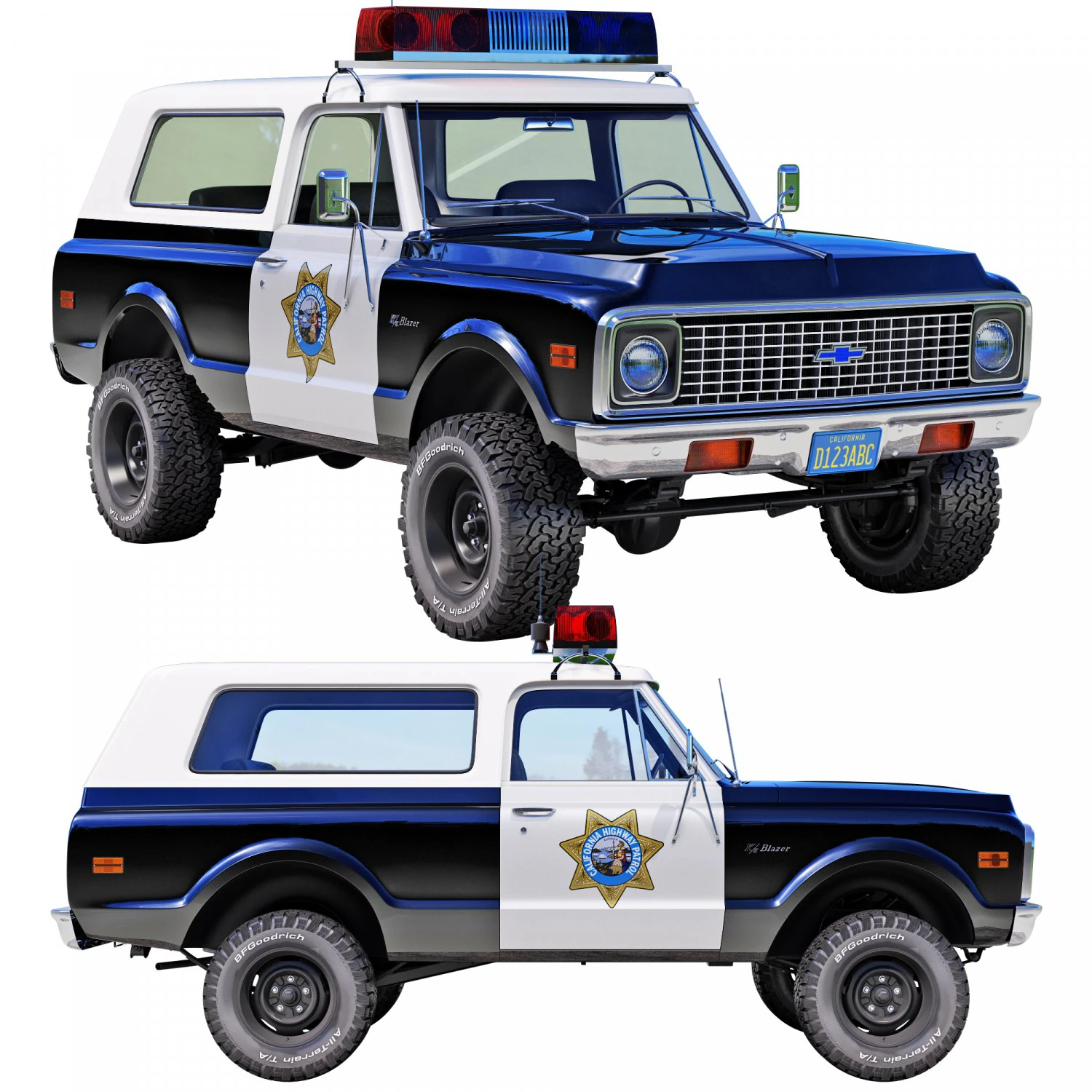 Chevrolet K5 blazer 1972 police 3D Model .c4d .max .obj .3ds .fbx .stl .blend