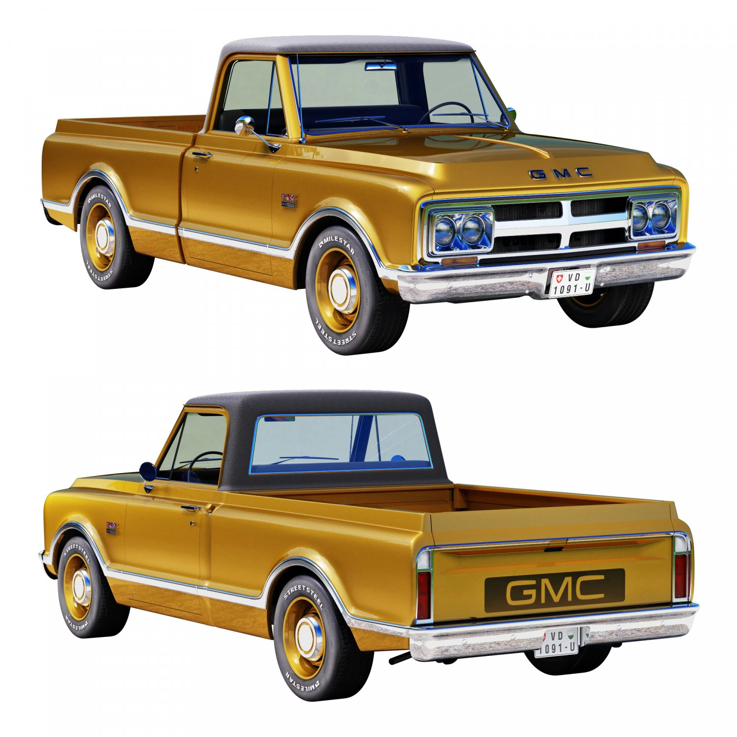 GMC 1500 1968 3D Model .c4d .max .obj .3ds .fbx .stl .blend 