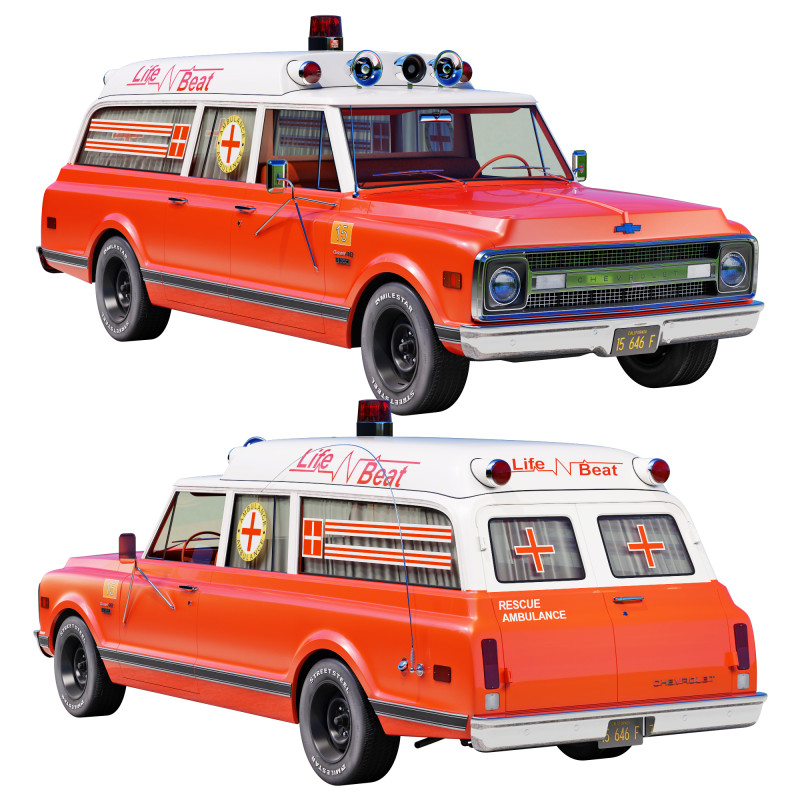 Chevrolet suburban 1970 ambulance 3D Model .c4d .max .obj .3ds .fbx .stl .blend 