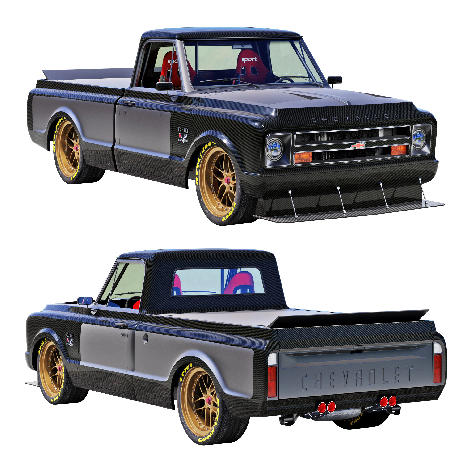 Chevrolet C10 1967 racing 3D Model .c4d .max .obj .3ds .fbx .stl .blend 