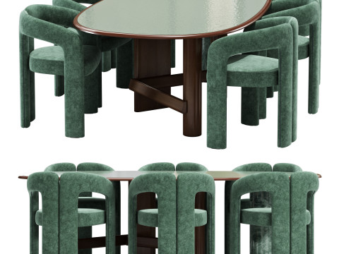 Cassina dining set 2 sengu-table dudet-chair Modello 3D