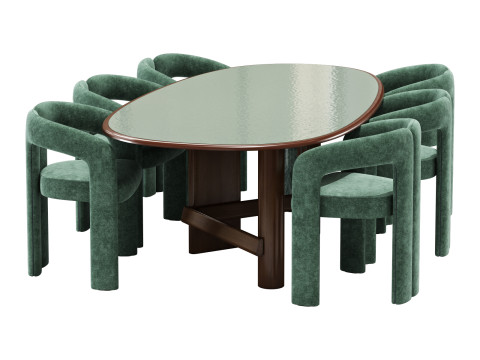 Cassina dining set 2 sengu-table dudet-chair 3Dモデル