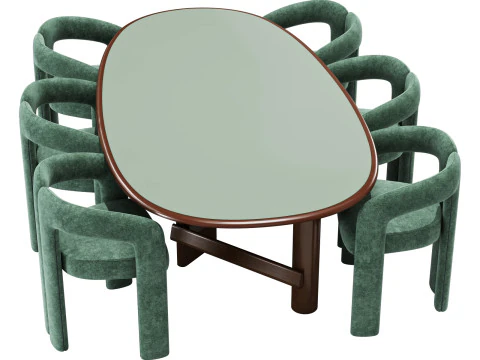 Cassina dining set 2 sengu-table dudet-chair 3D Model