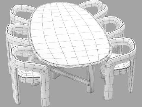 Cassina dining set 2 sengu-table dudet-chair 3D Model
