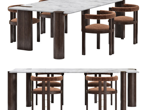 Black tie dining set kumiko chair-amoris table rectangle Modello 3D