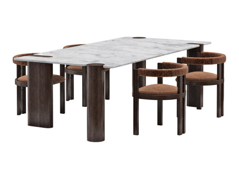 Black tie dining set kumiko chair-amoris table rectangle 3D Модель
