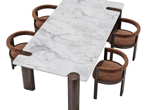 Black tie dining set kumiko chair-amoris table rectangle 3D Модель
