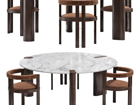 Black tie dining set kumiko chair-amoris table round Modello 3D