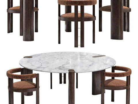 Conjunto de jantar black tie kumiko cadeira-amoris mesa redonda Modelo 3D