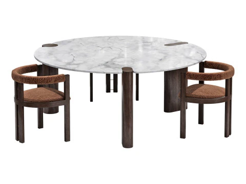 Conjunto de jantar black tie kumiko cadeira-amoris mesa redonda Modelo 3D
