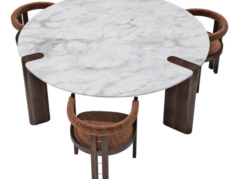 Conjunto de jantar black tie kumiko cadeira-amoris mesa redonda Modelo 3D