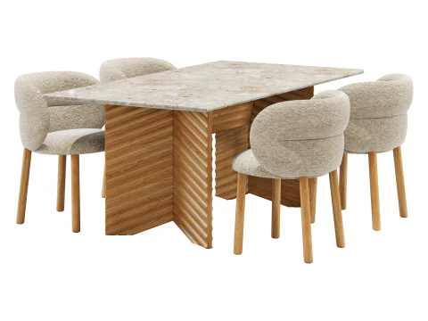 Conjunto de jantar Moroso, mesa com fileiras de cadeiras da sorte 180x95 Modelo 3D
