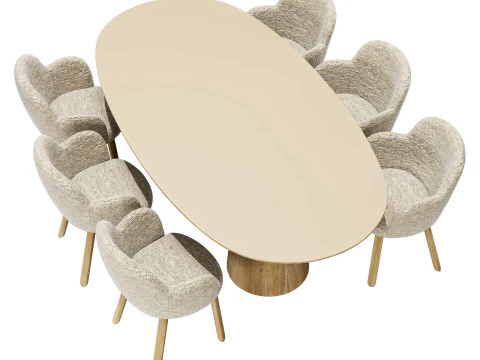 मोरोसो डाइनिंग सेट टल्प चेयर-वॉल्यूम टेबल ओवल 3D मॉडल